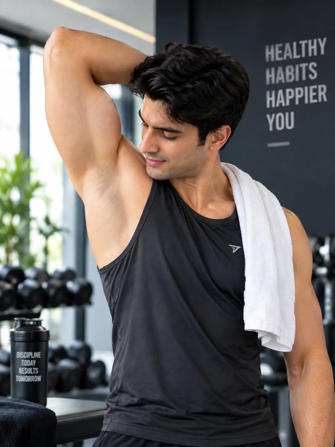 Three-stage image showing the look of dark underarms gradually becoming lighter over time